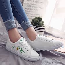 How to hand embroider shoes. 2018 New Female Simple All Match Lace Up Embroidery Flower Shoes Women Casual Flats Shoes Small White Shoes Student Skate Shoes Shoes Woman Shoes Woman Casualshoes Casual Women Aliexpress