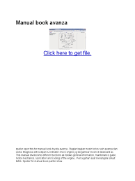 File type pdf toyota avanza fuse box diagram friends to right to use them. Manual Book Avanza Pdf Pdf Toyota Vehicle Technology