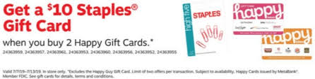 Use a staples discount code for 15% or $15 off. Expired Staples Purchase Two Happy Giftcards Get 10 Staples Giftcard 7 7 7 13 Happy Guy Excluded Doctor Of Credit