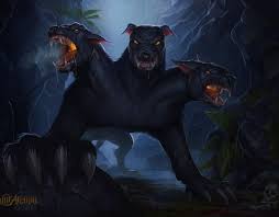 It S Cerberus Hades Three Headed Dog Whom Guards His Black Palace Mythical Creatures Art Demon Dog Mythical Creatures