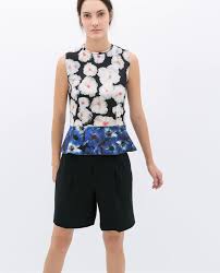 Maybe you would like to learn more about one of these? Zara Damen Top Mit Print Und Schosschen Sleeveless Tshirt Sleeveless Retro Fashion