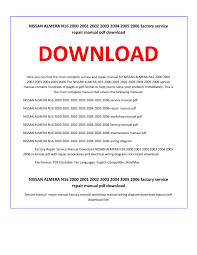 Do you have a problem with your nissan almera? 2001 Nissan Almera N16 Service Manual Download 2019 Ebook Library