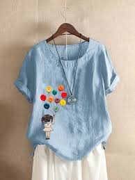 Cartoon Girl Print Kurzarm T Shirt Fur Damen Im Angebot Newchic Mobile Fabric Paint Shirt Paint Shirts Girls Prints