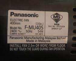 Panasonic manufacturing malaysia berhad is engaged in the manufacture and sale of electrical home appliances and related components. Panasonic Ms Electric Fan 400mm 16in Sirim Cert Chegg Com