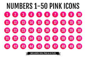 Numbers 1 50 Pink Icons Printable Numbers Number Recognition Worksheets Icon