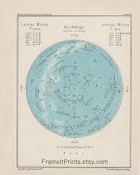 Vintage May Astronomy Star Constellation Chart Blue
