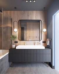 Paredes Cinzas Gabinete Preto Com Texturas Bancada Preta Louca Branca Revestimento De White Bathroom Designs Bathroom Design Small Modern Bathroom Mirrors