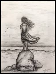 Girl And The Ocean Ocean Drawing Graphite Drawings Art Drawings