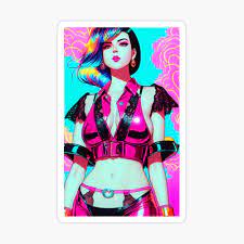 Synthwave pinup sticker print vaporwave anime retrowave 80s neon futuristic  cyberpunk illustration manga sexy babe latex  Sticker for Sale by  Hot
