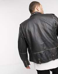 Bolongaro Trevor Plus Biker Leather Jacket In Antique Finish Asos Leather Jacket Biker Leather Bolongaro Trevor