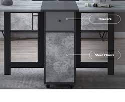 Gray Rectangle Wood Drop Leaf Folding Dining Table Set With Chair Storage 5 Piece In 2021 Folding Dining Table Dining Table With Storage Dining Table Setting