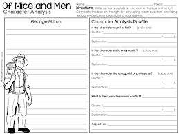 of mice and men character analysis graphic organizers of