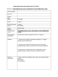 Perkembangan deria dan pemahaman dunia persekitaran. Rpa Matematik