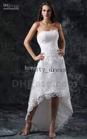 High Low White Tight Lace Wedding Dress Strapless Sweep Train Beads Beach Bridal Gowns Dress Lace Up With Applique Vestido De Novia Wedding Dresses Images And P Wedding Dresses High Low