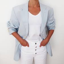 Linen Blazer Oversized Blazer Baby Blue Blazer Vintage Clothing 80s Style Woman Suit Women S Clot Blue Blazer Women Blazer Outfits For Women Linen Blazer