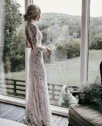 Country Mermaid Wedding Dresses High Neck Lace Backless Long Sleeve Sweep Train Bridal Gowns Plus Si High Neck Wedding Dress Wedding Dresses Boho Wedding Dress