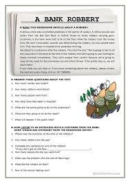 A Bank Robbery Worksheet Free Esl Printable Worksheets Made By Teachers Bank Robbery Parts Of Speech Worksheets Reading Comprehension Lessons