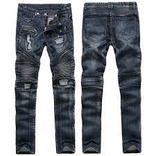 Sale 27 48 28 Mens Fashion Biker Vintage Fold Ripped Jeans Hole Straight Leg Stitching Denim Pants Denim Pants Mens Ripped Jeans Men White Jeans Men