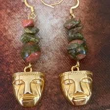 Pre Columbian Gold Tone Stud Earrings