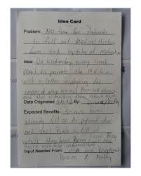 Idea Card Example No Time For Patients To Fill Out Medical History Healthcare Kaizen Medical History Cards Medical