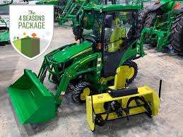 A driverless tractor is an autonomous farm vehicle that delivers a high tractive effort (or torque) at slow speeds for the purposes of tillage and other agricultural tasks. 2021 John Deere 1025r Cab Tractor Loader Snowblower 4 Seasons Package Prairie State Tractor