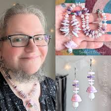 Earrings featuring enameled copper charms and lampwork beads available