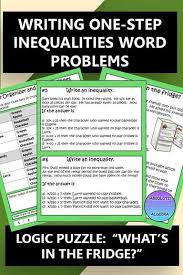 Writing One Step Inequalities Logic Puzzle What S In The Fridge Inequality Word Problems Inequality Word Problems