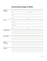 Residential Construction Scope of Work Example Template