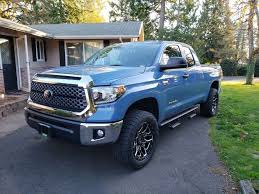 This color combination is stunning and absolutely beautiful! 2019 Tundra Calvary Blue My New Truck Toyota Trucks Toyota Tundra Lifted Blue Toyota Tacoma