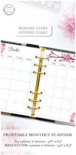 Printable Two Page Monthly Calendar For Planner In A5 And Half Letter Size Bund Weekly Calendar Template Printable Calendar Template Weekly Planner Printable