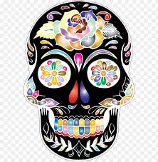 Illustration of a decorated female sugar skull or calavera with hair and flowers viewed from front to commemorate the day of the dead on isolated white background done in retro. Sugar Skull Clipart At Getdrawings Day Of The Dead Png Image With Transparent Background Toppng