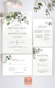 Reese Printable Eucalyptus Wedding Invitation With Etsy Eucalyptus Wedding Invitation Greenery Wedding Invitations Wedding Invitations Boho
