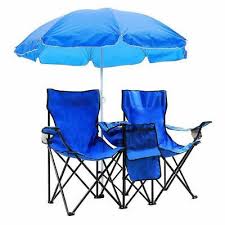 Double Portable Folding Picnic Chair W Umbrella Table In 2020 Folding Chair Outdoor Chairs Beach Chair Umbrella
