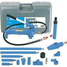 Auto body frame repair kit with blow mold carrying. 4 Ton Hydraulic Jack Body Frame Repair Kit Auto Car Tool Set Fervi 0054 4