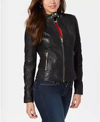Guess Leather Jacket With Snap Collar Reviews Coats Women Macy S Xl Available 239 10 8 Leather Jacket Plus Size Leather Jacket Leather Jacket Style