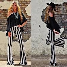 Black And White Striped Flare Pants Outfit Women S Black And White Stripes Flare Pants Striped Wide Leg Pants Striped Flare Pants Striped Leggings
