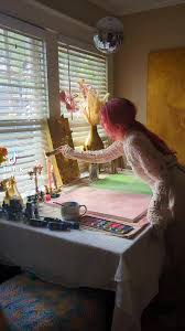 setting the vibes, painting in the sunlight & rainbows, & getting lost in  the flow🦋✨ , #artvendor #artwork #greenaesthetic #greenpainting  #greenvibes #greentones #artiststudio #artgallery ...