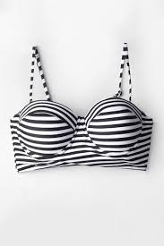 Black And White Striped Bathing Suit Bottoms The Black And White Stripe Moulded Bikini Top Is Perfect For Women Who Want Extra Bust Shaping And Support Coordi Black And White Bikini Bikinis White Bikinis
