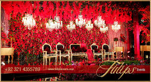 Wedding reception stage decoration ideas with flowers. Royal Red Gold Wedding Reception Stage Floral Backdrop Ideas In Pakistan 09 Tulips Event Management