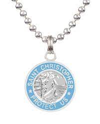Small Silver Baby Blue St Christopher Necklace Surfer Jewelry Surf Necklace