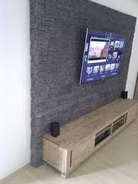 Steinwand Mediawand Eigenbau Steinwand Wohnzimmer Wohnung Gestalten Wohnung