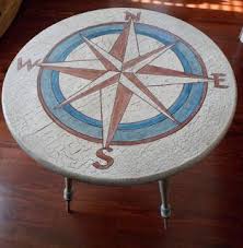 Cream Turquoise And Copper Nautical Compass Table Painted Furniture Stenciled Table Painted Table