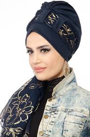 Aise Tesettur Lacivert Fularli Sal Bone 1 Siyah Sal Esarp