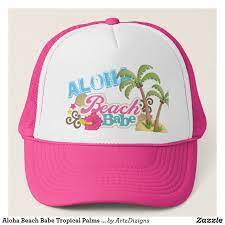 Aloha Beach Babe Tropical Palms Flowers Trucker Hat Zazzle Com Beach Babe Trucker Hat Aloha Beaches