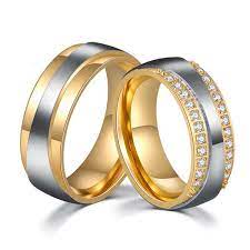 Titanium Silvery And Golden Ring For Couples Decent And Luxury Style Inlaid Cubic Zirconia Couple Wedding Rings Stainless Steel Rings Fashion Rings