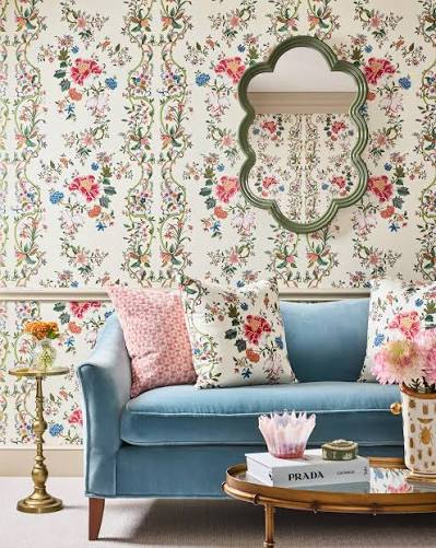 Camellia Trellis is an enchanting motif, reimagining the exquisite allure  of an early 18th-century painted silk panel crafted in China for the French  market. The original, now in The Met collection, is