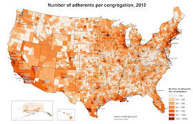 Number Of Adherents Per Congregation 2010 Congregation United States Map Cartography
