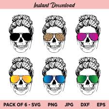 Download Mom Skull Svg Messy Bun Svg Skull With Glasses Svg Buysvgdesigns