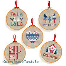 You can also make the pattern bigger and stitch it on plastic canvas for a 3d christmas tree to put up in an office or small living area. Tapestry Barn Scandi Hoops Mini Ornaments Cross Stitch Pattern