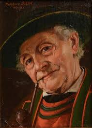 Cheerful Old Man Portrait by Geman Genre Master Otto Kirchner Signed Framed